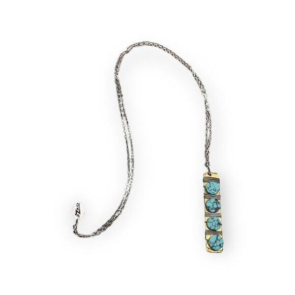 Zad Round Turquoise Wire Wrapped Bar Pendant Chain Necklace Silver Gold Tone - Picture 2 of 5